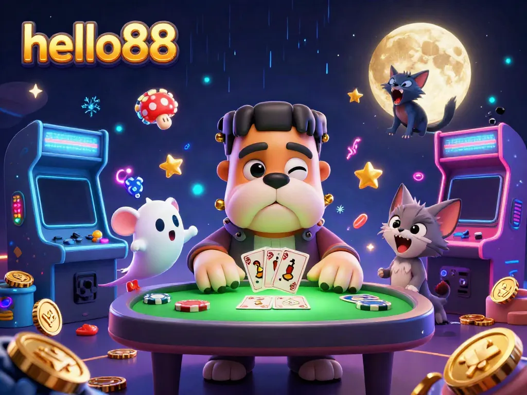 hello88 showcases an exhilarating casino experience with vibrant characters and dynamic game elements, perfect for players.