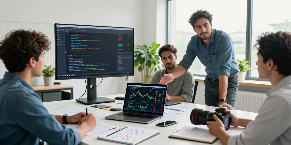 Team collaborating using the India stock WebSocket API for real-time market insights in a modern workspace.