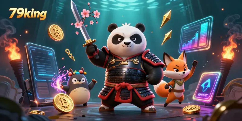 Experience the thrill of winning with 79king in this vibrant casino-themed 3D illustration, featuring unique characters.