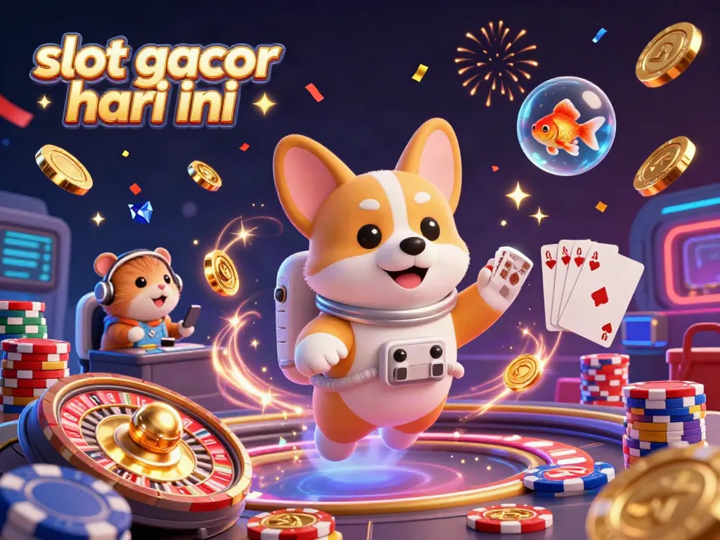 Experience the action of slot gacor hari ini with an astronaut corgi in a casino-like space station.