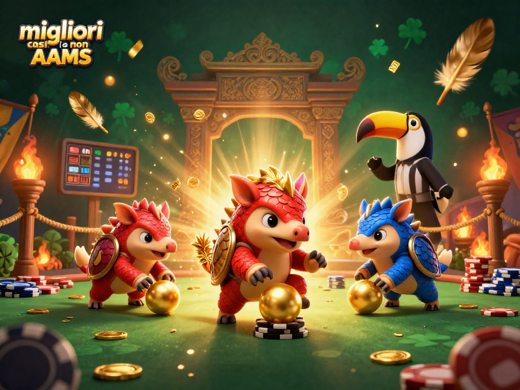 I migliori casino non AAMS presentano una scena vivace di pangolini rivali che giocano a poker.