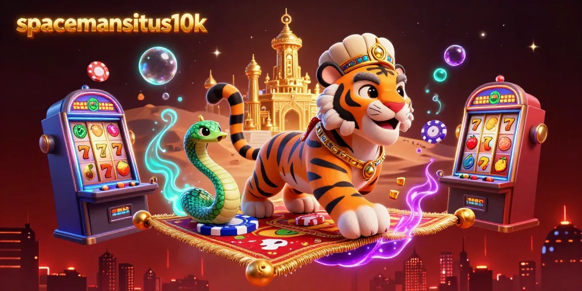 Experience thrilling wins with spacemansitus10k, a vibrant slot scene featuring tiger sultan and jackpot treasures.