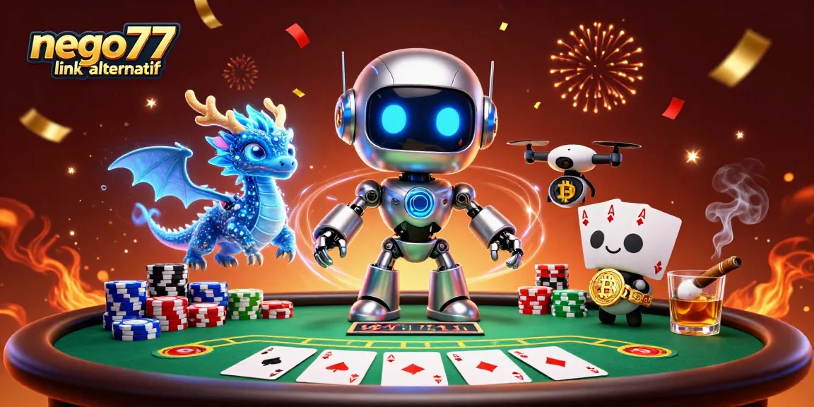 Experience seamless gaming with nego77 link alternatif, featuring vibrant characters and casino elements.