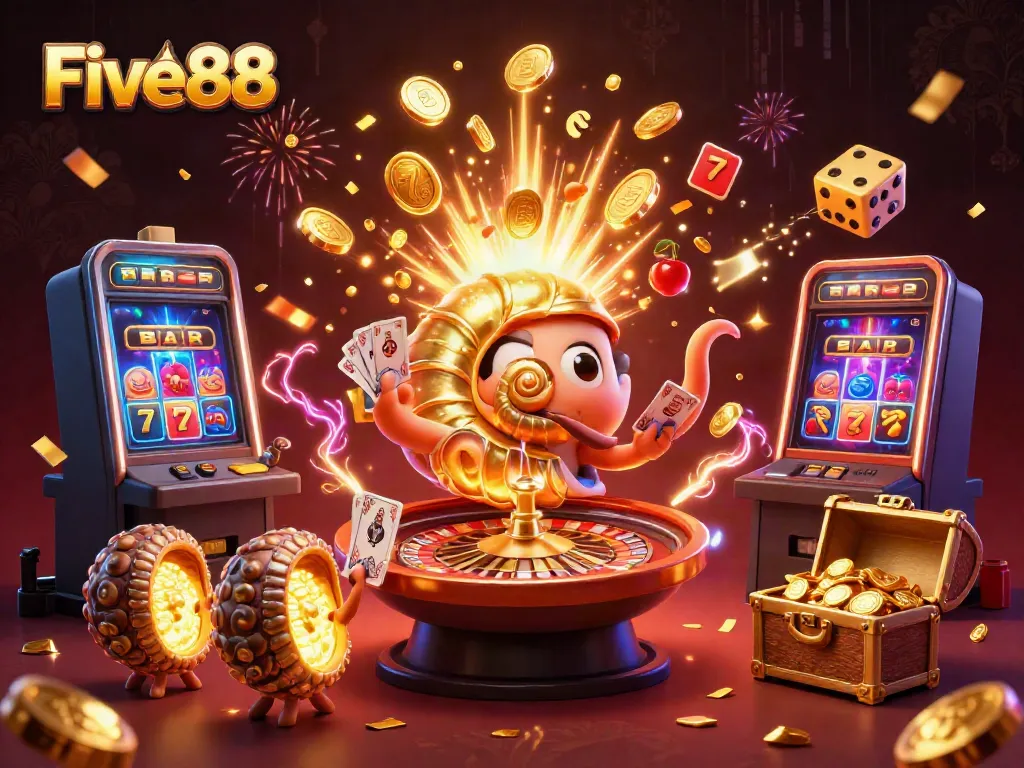 Engage with Five88's thrilling promo scenes filled with jackpots, cards, and vibrant energy.