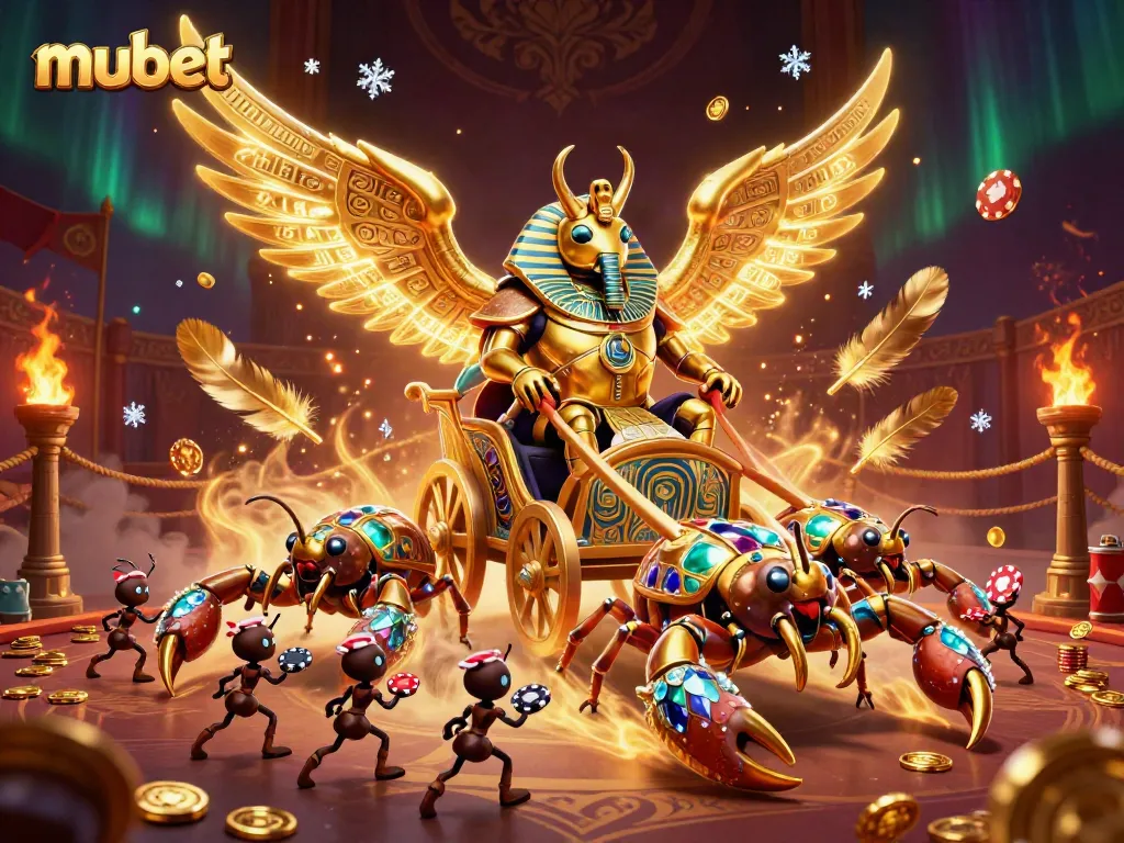 Engage with mubet's thrilling 3D casino adventure featuring a golden scarab and rich gaming elements.