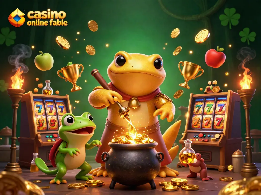 Juega en un casino online fiable y gana con slots y dominios dorados en esta ilustración vibrante.