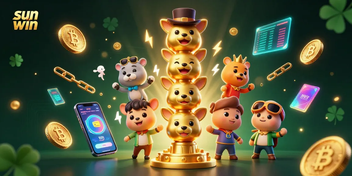 Win big at sun win with 3D animated totem characters and vibrant casino elements.