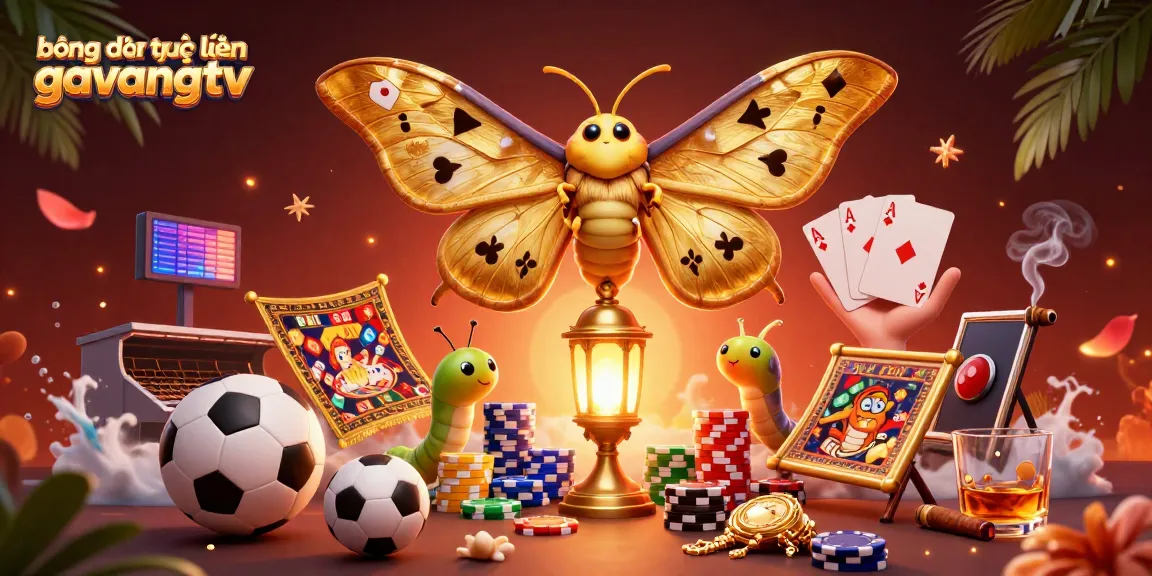 bóng đá trực tuyến gavangtv showcases a vibrant 3D scene with sports betting elements and casino themes.