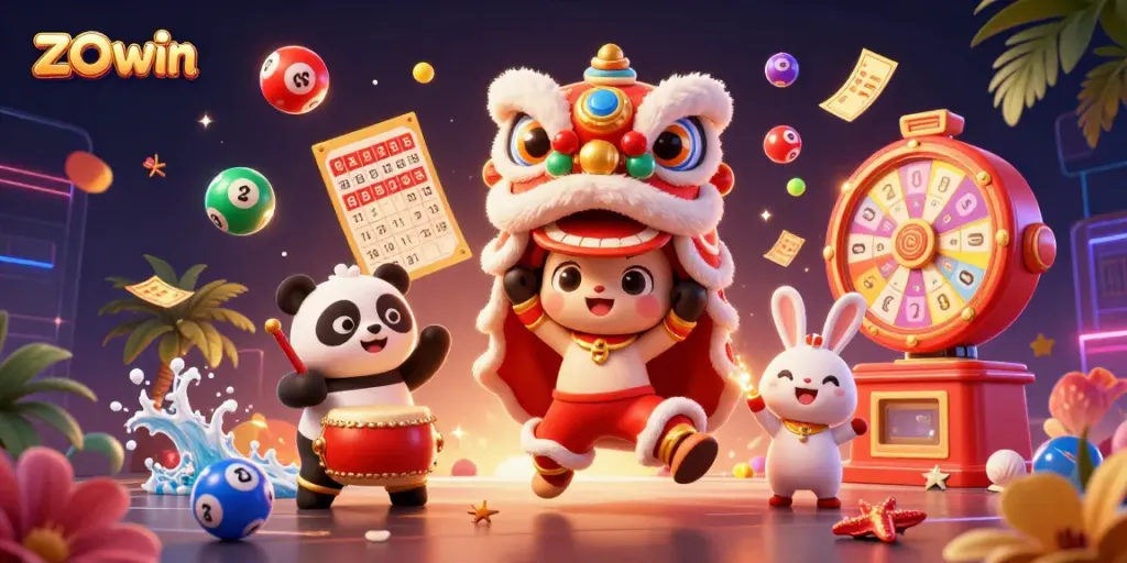 Engage in the thrills of zo win with a lively lion dance, drumming panda, and dynamic gambling elements.