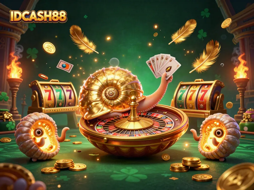 Experience exciting slot gaming with IDCASH88, featuring a golden nautilus roulette and vibrant gameplay elements.