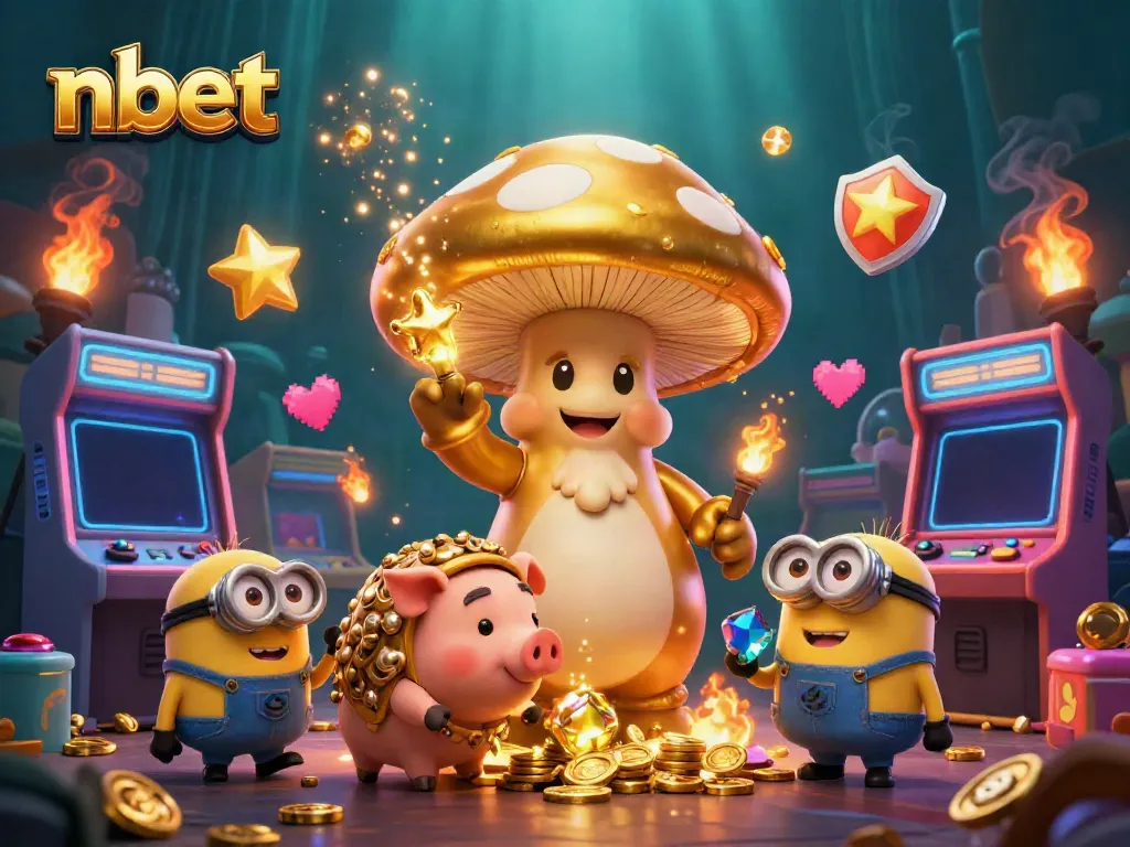 Experience the magic of nbet with a whimsical casino scene featuring a golden wizard and treasures.