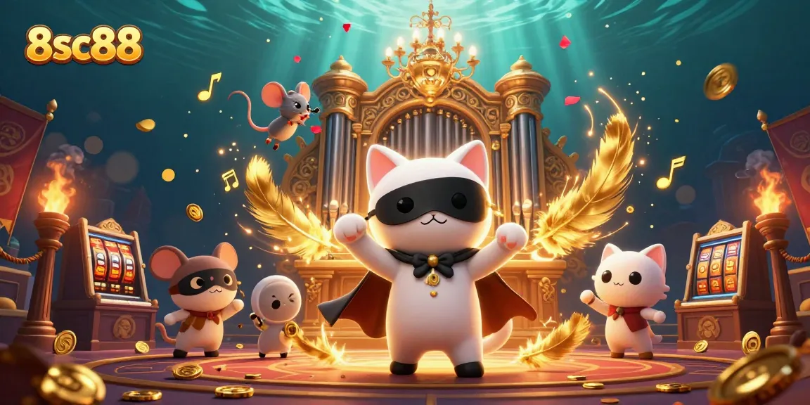 Engage with 8sc88's vibrant casino scene, featuring a 3D phantom cat and mouse acrobat in action.