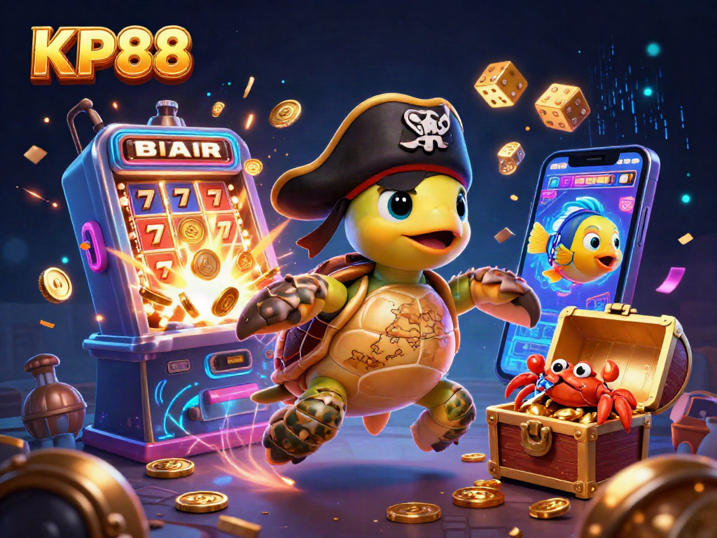 Join the excitement of KP88 slots and jackpots with a vibrant casino illustration full of treasures!