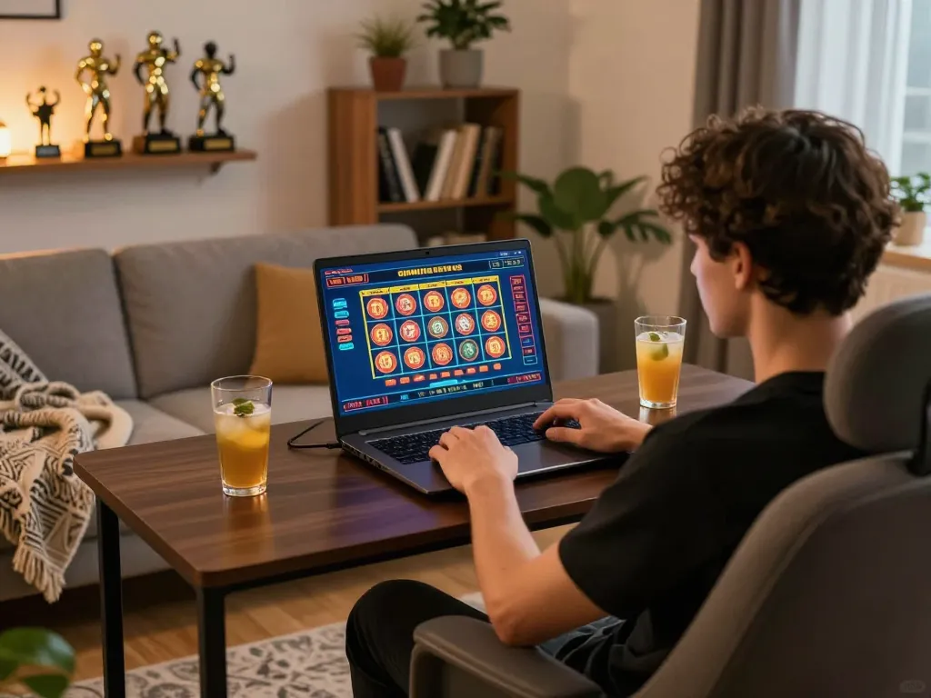 Engaged player exploring the best online casinos in Canada while enjoying a comfortable home gaming session.