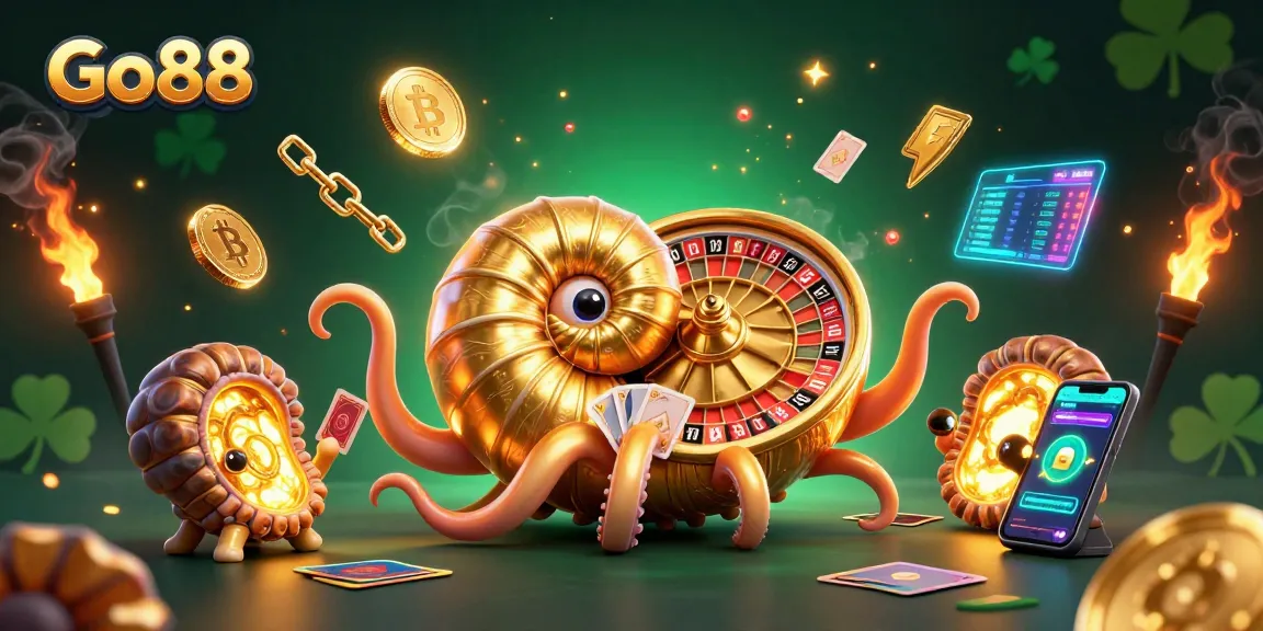 Engage with Go88's vibrant casino experience featuring the ancient nautilus roulette wheel and crypto elements.