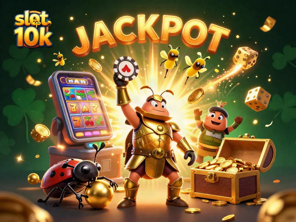 Experience the excitement of slot depo 10k in this vivid 3D illustration with vibrant casino elements.