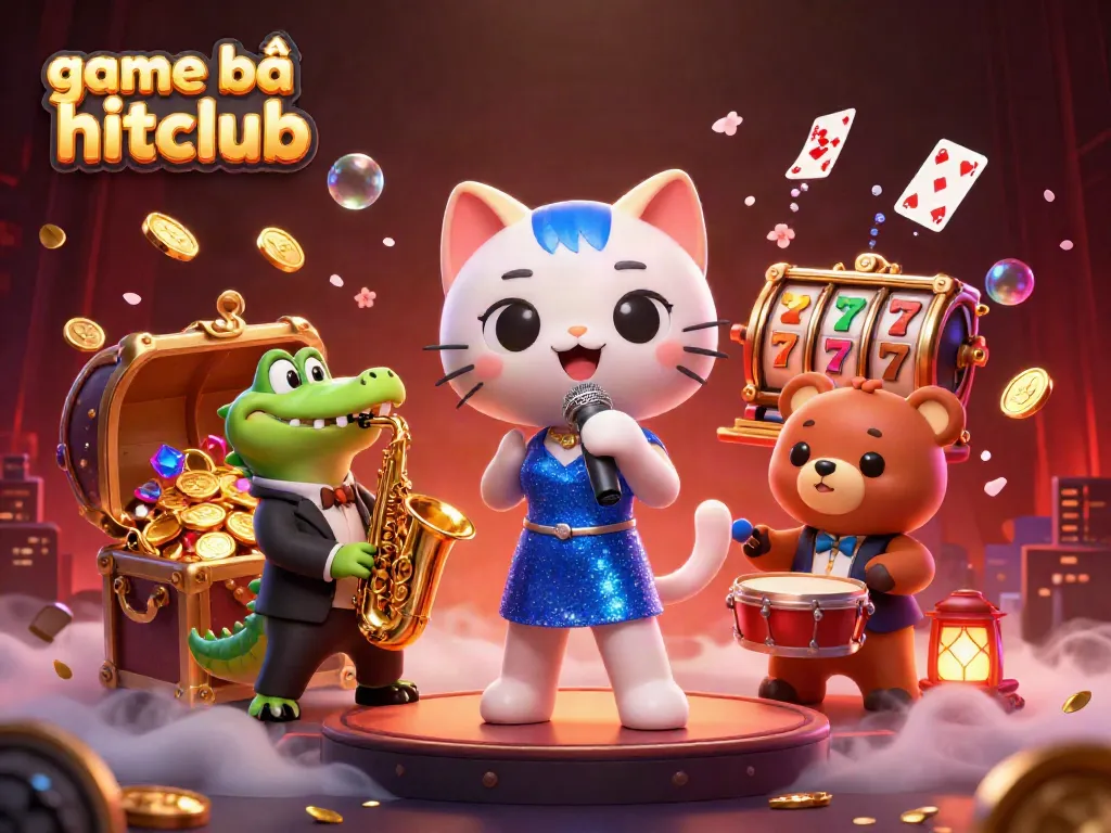 Experience thrilling game bài hitclub with vibrant characters and luxurious casino elements in a dynamic illustration.