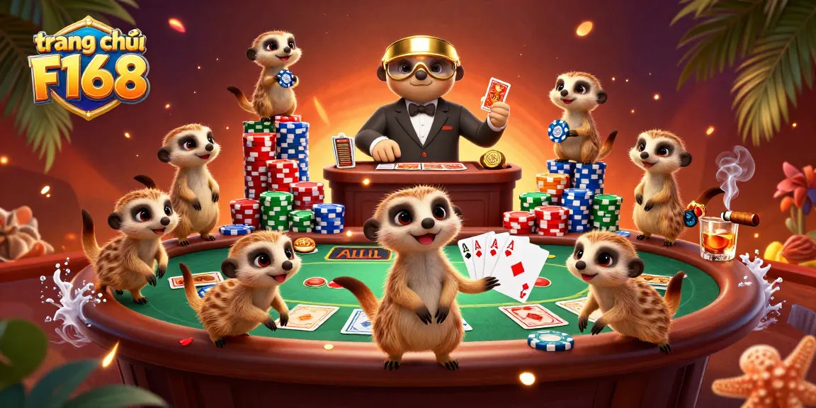 Experience the thrill at trang chủ F168 with lively meerkat casino action showcasing poker elements.