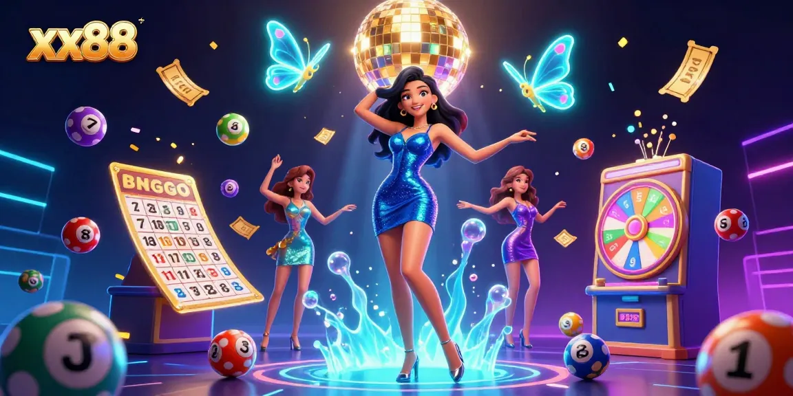 Catch the excitement at xx88 with a glamorous scene of vibrant gaming elements and animated characters.