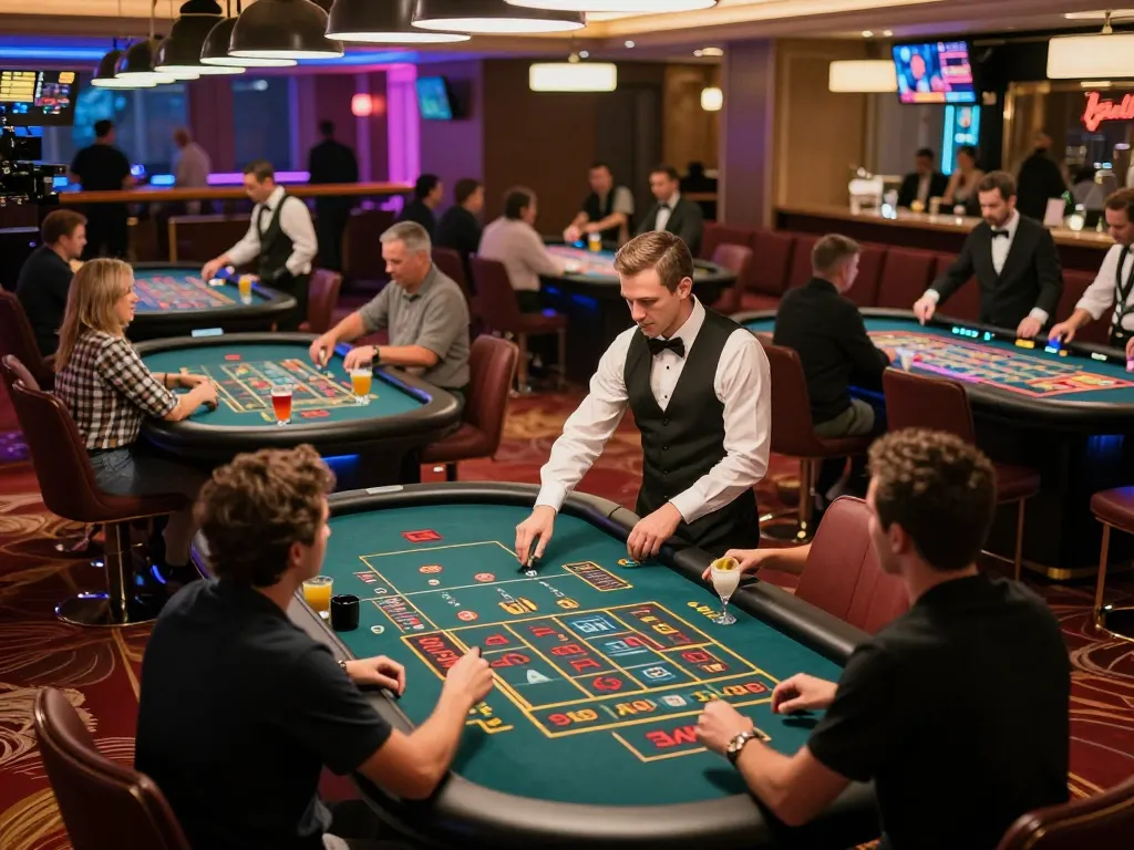 Players engaging with roulette tables at TG 88 casino, showcasing vibrant neon atmosphere.
