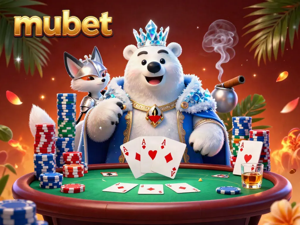 Experience thrilling action with mubet in an ultra-detailed poker scene featuring a royal bear and dynamic casino elements.