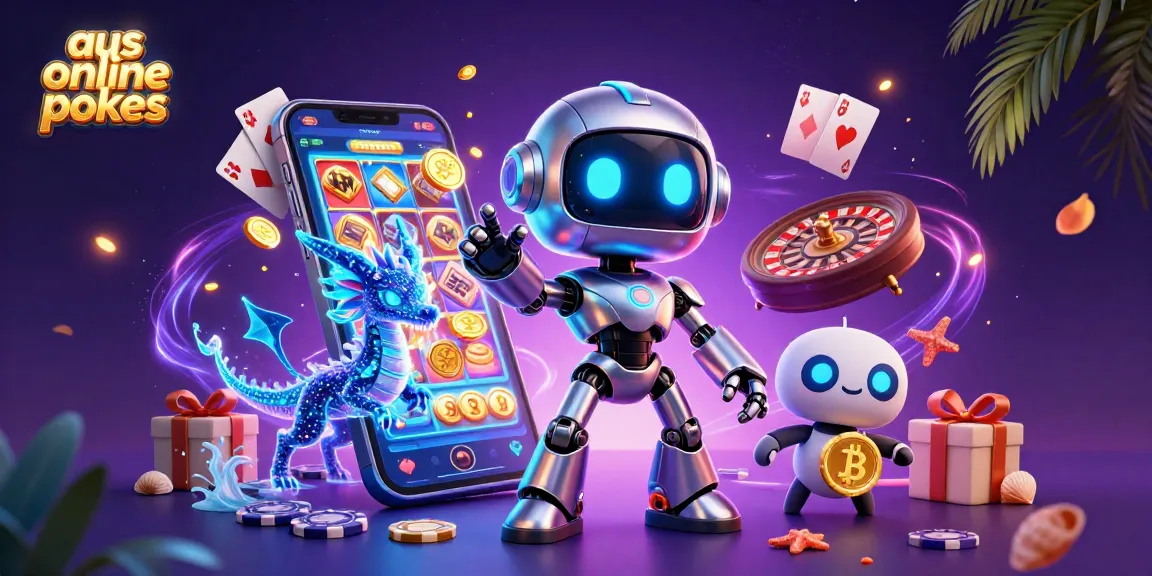 Engage with aus online pokies through 3D cartoon characters amidst vibrant casino elements.