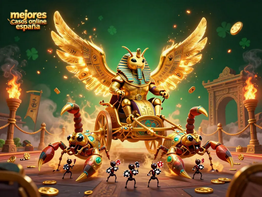 Imagen representativa de los mejores casinos online en España, con un escarabajo dorado y símbolos de juego.