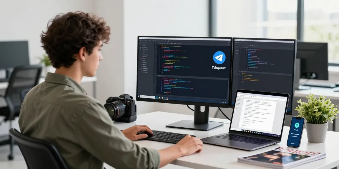 Enhance your communication with Telegram下载 on desktop, showcasing app development in a bright tech workspace.
