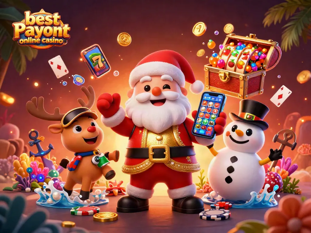 Experience the action at the best payout online casino with Santa and friends celebrating wins.