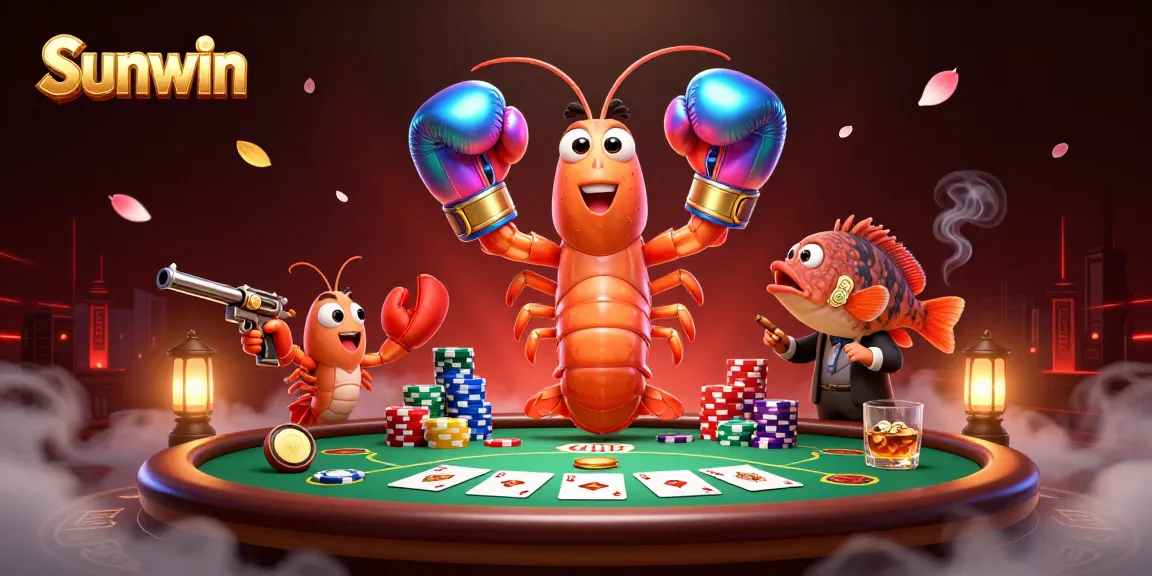 Play with Sunwin's gaming action featuring mantis shrimp and poker elements in an exciting scene.