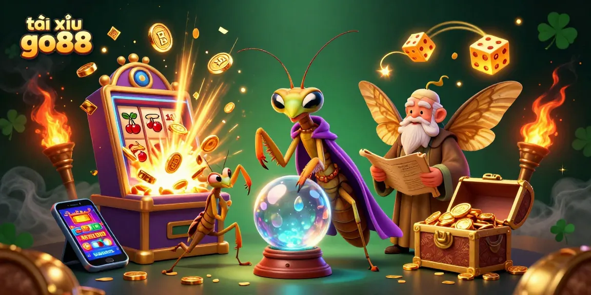 Engage with tài xỉu go88 as cartoon characters explore casino games among jackpots and treasures.