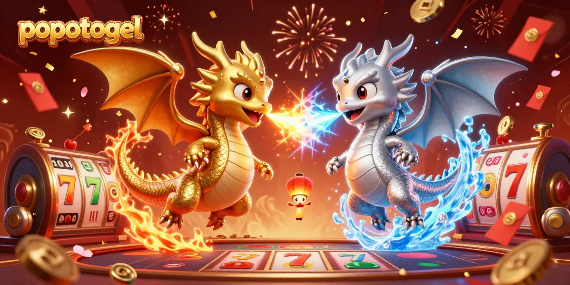 Experience thrilling wins at popotogel with vibrant slot reels and dynamic dragon action.