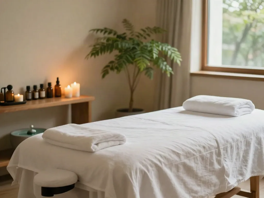 Tranquil therapy room showcasing soothing ambiance for 신촌출장안마 services.