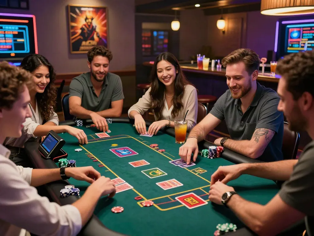 Exciting gaming scene at https://hitclub3.io/ with friends enjoying card games and immersive technology.