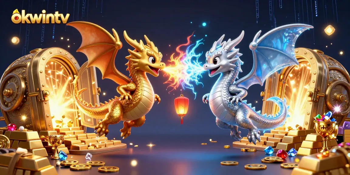 Experience thrilling action with okwintv as golden and silver dragons unleash fire and ice amidst treasures.