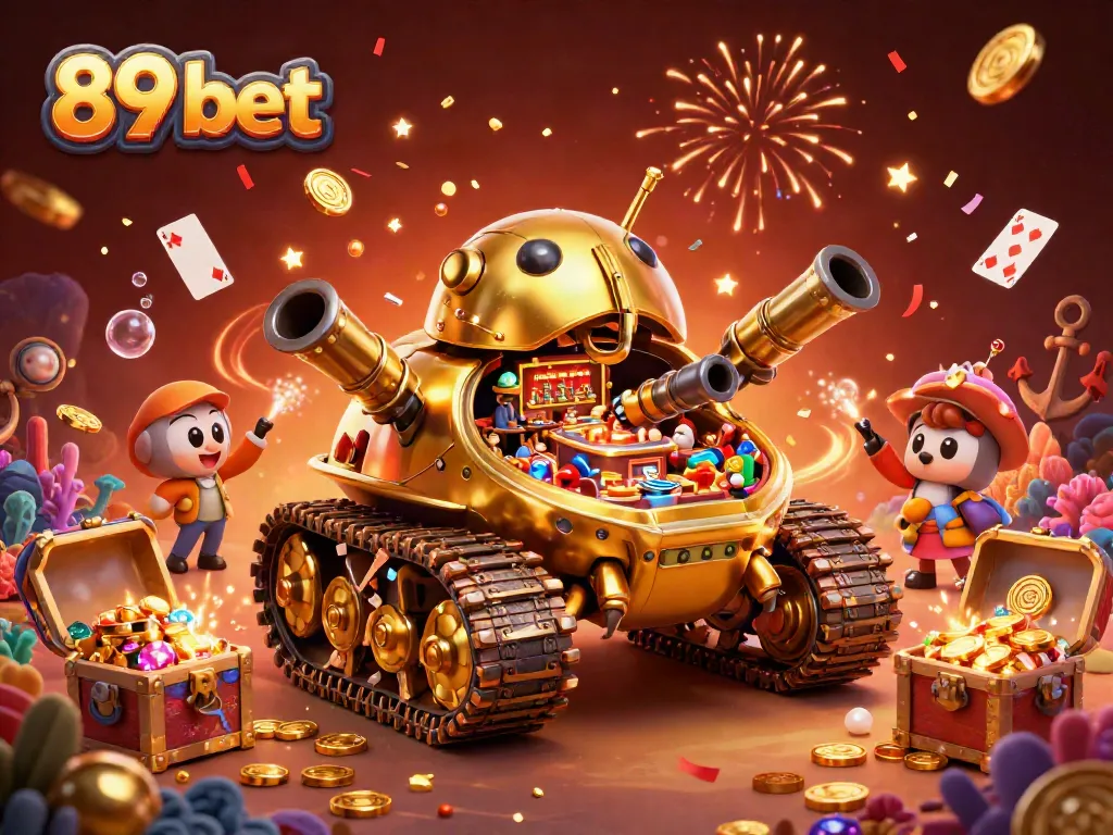 Experience the excitement of 89 bet with a vibrant, interactive 3D casino scene bursting with joyous elements.