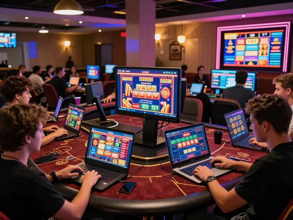 Players actively engaging in online gaming on their devices while exploring link resmi for secure deposits and exciting games.