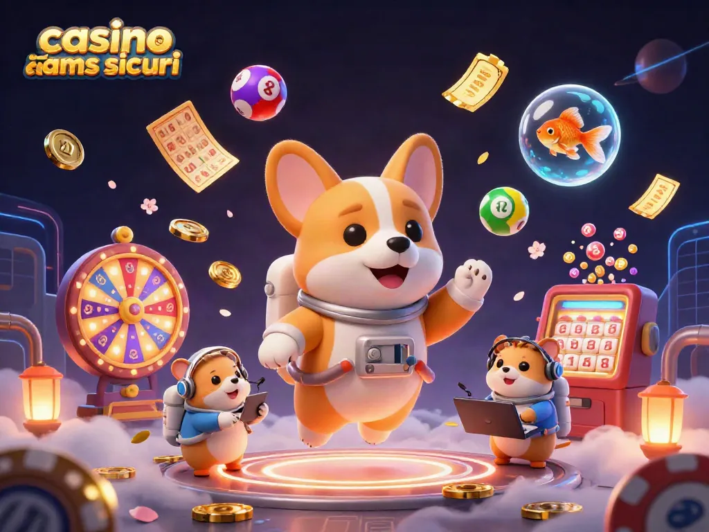 Immagine divertente di un corgi astronauta in un casinò spaziale, rappresentante casino non aams sicuri.