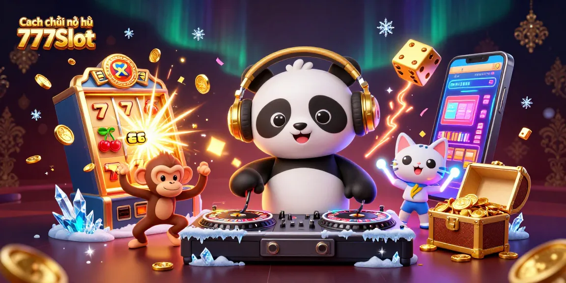 Spin to win with Cách chơi nổ hũ 777Slot in a vibrant casino-themed illustration showcasing exciting gameplay.