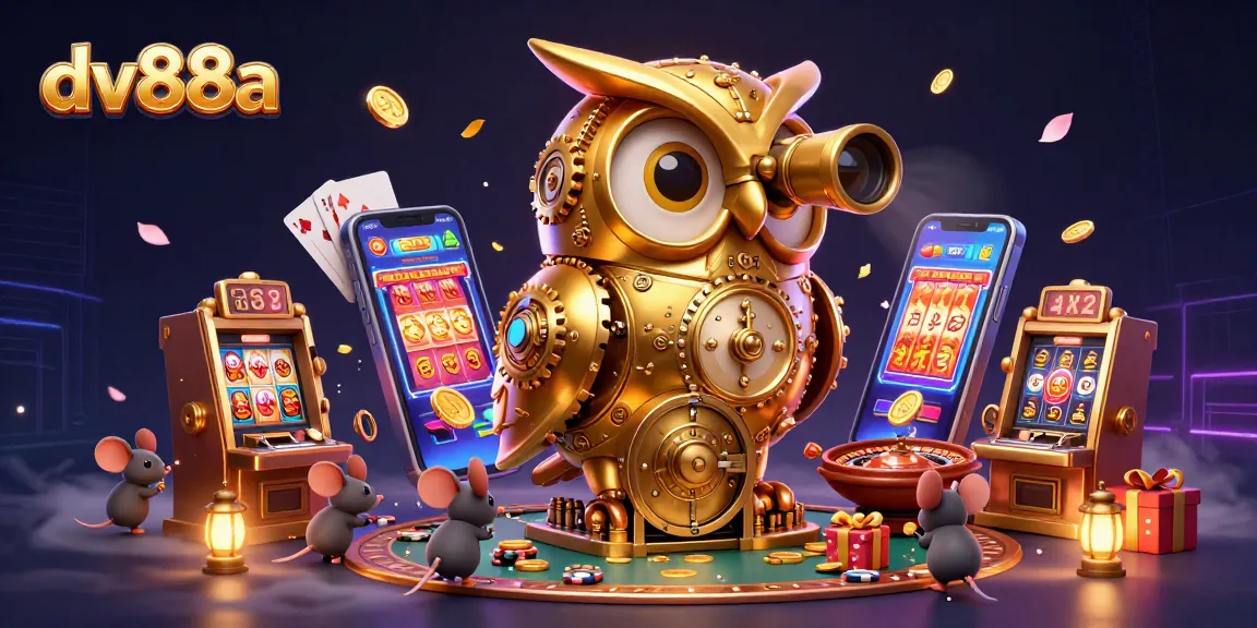 Experience the vibrant casino scene at dv88a with a golden owl and lively characters.