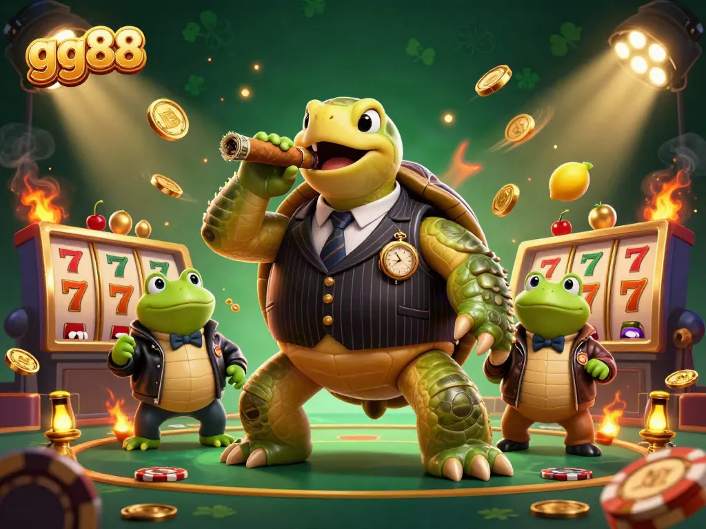 gg88 gaming excitement shines with a 3D turtle mobster and casino elements