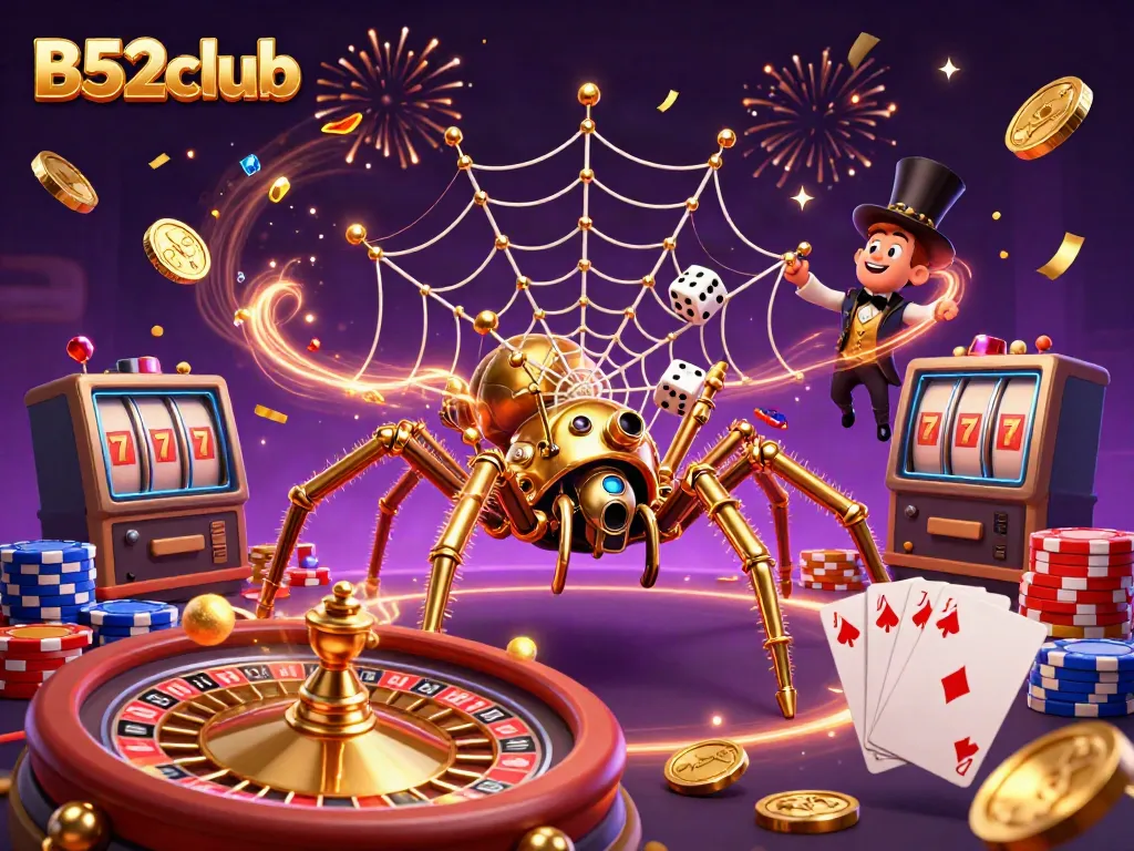 Play thrilling games at B52club, featuring colorful chips and rich casino elements.
