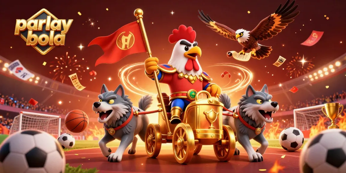Engage in parlay bola betting with dynamic sports elements in a vibrant festive scene.