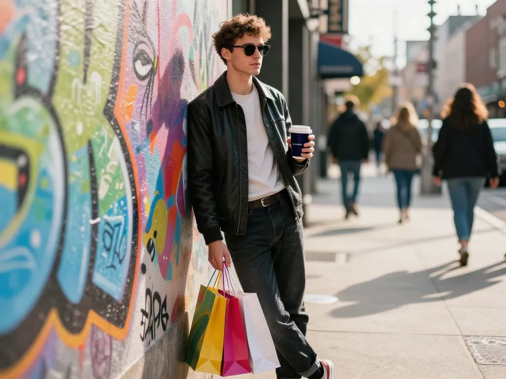 Fashion-forward young adult in óculos de sol enjoying urban lifestyle