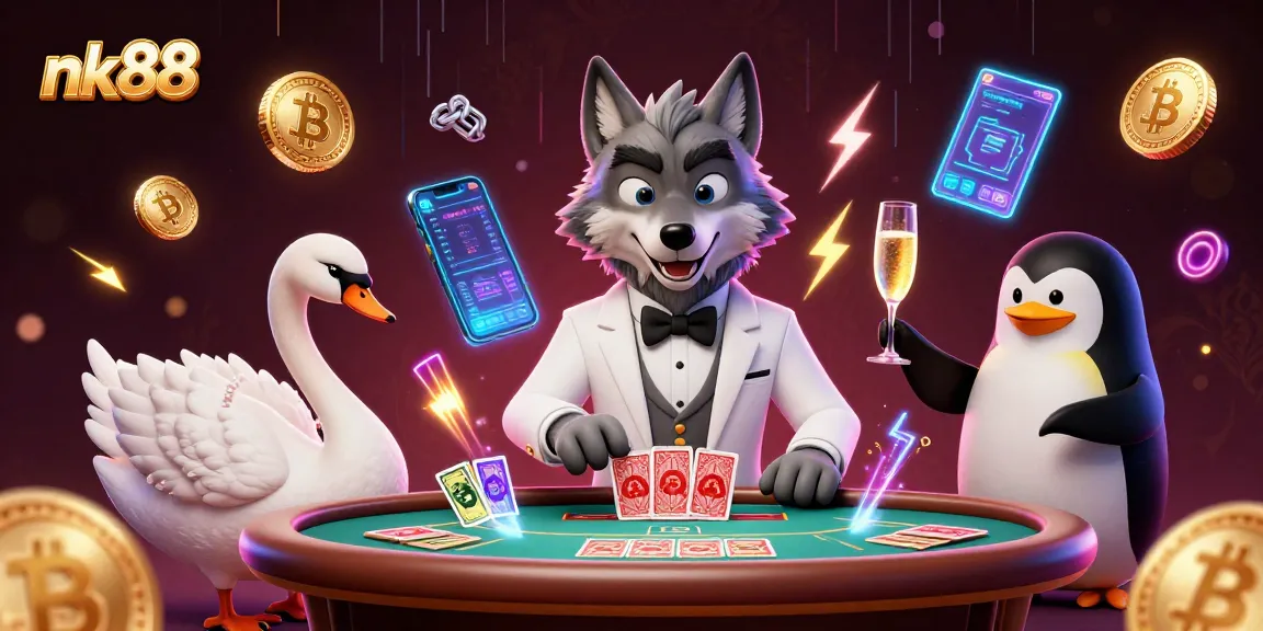 Play thrilling games at nk88 with lively characters in an illustration showcasing gaming excitement.