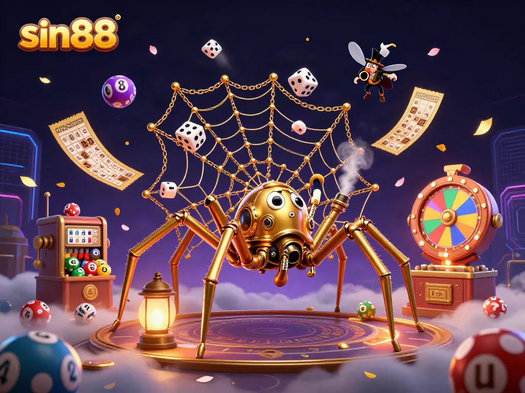 Experience thrilling moments with sin88, as steampunk elements and colorful lottery visuals fill the scene.
