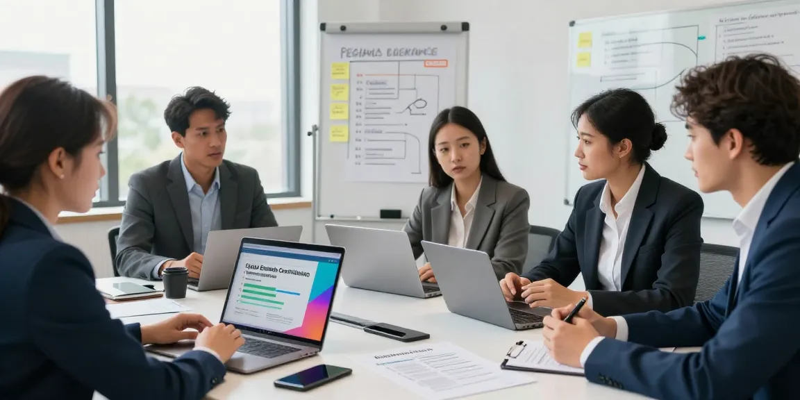 Collaboration on cyber essentials insurance in a modern office setting among cybersecurity professionals.