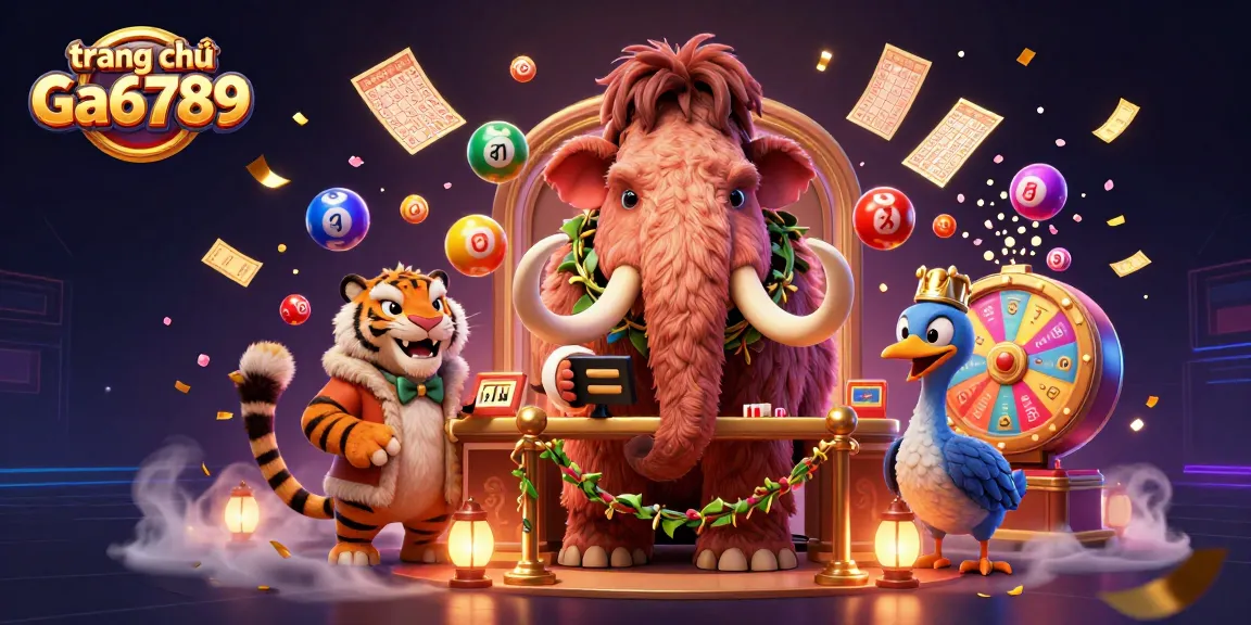 Engaging illustration of trang chủ Ga6789 with mammoth bouncer and VIP tiger at a lively casino.