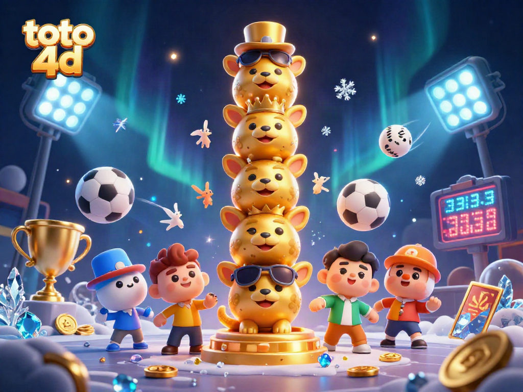 Experience thrilling toto 4d gaming with dynamic sports elements and a vibrant golden totem.