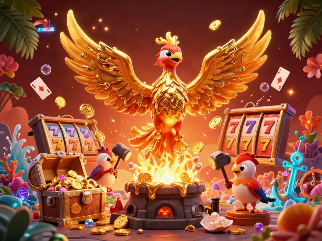 Catch golden coins in action with 789CLUB's vibrant casino scene featuring a molten phoenix and dynamic gameplay.